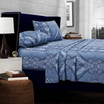 Tribeca Living King Bed Sheet Set, Soft Egyptian Cotton Sateen Printed Paisley. Fixed Price $87.89.