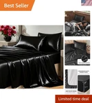 Satin Queen Size Bed - 4 Piece Silky Set, Luxury Black.... Fixed Price $34.30.