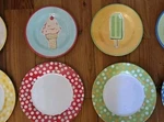 Ice Cream Dessert Plates Set 4 Melamine Summer Picnic Polka Dot & Charger. Fixed Price $19.99.