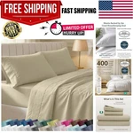 Elegant 400TC Full Cotton Bed Sheet Set - Deep Pocket, Breathable Beige Gold. Fixed Price $94.91.