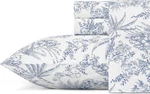 Queen Cooling Sheet Set - Crisp Cotton Percale, Pen And Ink Palm Blue. Fixed Price $88.99.