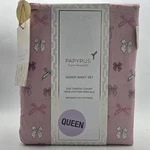 Papyrus Queen Sheet Set 100% Cotton Percale Pink Love Vogue Bows Ribbons. Fixed Price $55.21.