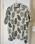 Tommy Bahama TB93 Cream 100% Silk Button Down Shirt, Black Pineapple Print,. Fixed Price $54.00.