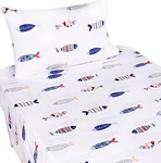J-pinno Fish Twin 100% Cotton Flat Sheet + Fitted Pillowcase Bedding Set. Fixed Price $32.99.