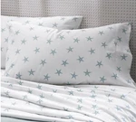 Cuddledown Pillowcase Pair Starfish White Aquamarine Standard Queen 400TC 100%. Fixed Price $44.99.