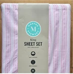 Martha Stewart King Size Pink Sweet Stripe Crisp Cotton Percale Sheet Set. Fixed Price $89.00.