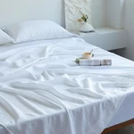 White Sheets - 100% Washed French Flax Organic Linen, King Size Cooling. Fixed Price $328.12.