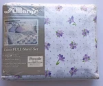 St. Mary's Full Sheet Set Percale No Iron Cotton Polyester White Purple Floral. Fixed Price $35.99.