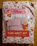 Disney Winnie The Pooh Valentine's Day Cotton Twin Pink Sheet Set With Hearts. Fixed Price $19.97.