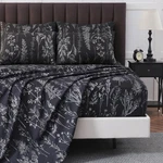 6 Pc Queen Bed Set Grey Black Floral Deep Pocket Microfiber. Fixed Price $56.89.