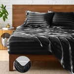 Bedelite Satin Queen Size, Luxury Jacquard Striped Black Bedsheets Set Wi. Fixed Price $39.84.