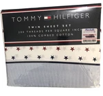 Tommy Hilfiger Twin Sheet Set 100% Cotton Blue And White Pin Stripes Stars. Fixed Price $29.95.