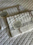 Vtg Christian Dior Wamsutta White Striped Flat & Fitted Sheet Rare Nip Queen. Fixed Price $80.00.