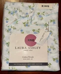 Laura Ashley King Size Blue Rosebuddies Sheet Set 100% Crisp Percale Cotton. Fixed Price $85.00.