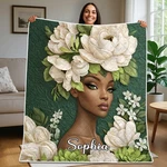 Personalized Black Woman Floral Quilted Blanket Magnolia Queen African Art Gift. Fixed Price $48.89.