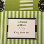 Transitional At Home 6PC King Sheet Spring Green With White Stripes. Fixed Price $50.00.