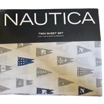 Moonstone Blue Gray Nautical Flags Sailing Twin Sheet Set New. Fixed Price $59.95.