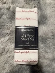Altavida Full Bedding Sheet Set 4 Piece Script Pattern White Red 100% Polyester. Fixed Price $17.00.
