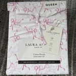 Laura Ashley Trailing Bows 4PC Queen Sheet Set Cotton Percale Pink Coquette. Fixed Price $68.75.