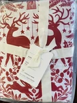 Pottery Barn Nordic Christmas Deer Tree Organic Cotton King Sheet Set Stag Red. Fixed Price $219.95.