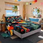 Tropical Birds Bed Queen Set,jungle Parrot Wild Animal Sheets Sets. Fixed Price $39.34.