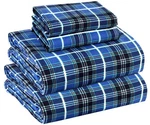 4PC Queen Flannel Sheets, Extra Soft Cotton, All Season Use, Blue Plaid. Fixed Price $79.98.