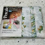 New Vtg Montgomery Ward Percale Twin Fitted Sheet Floral Peach Roses Stripes. Fixed Price $19.99.