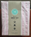 Martha Stewart Queen Size Pink Sweet Stripe Crisp Cotton Percale Sheet Set. Fixed Price $79.00.