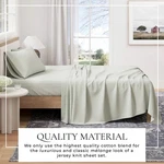 Cotton Heathered Melange Jersey Knit Bed Sheet Set, Queen, Green. Fixed Price $50.00.