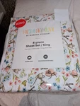 Martha Stewart White Blue The Garden Floral 4 Piece King Sheet Set Poly Nip. Fixed Price $44.99.