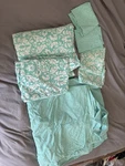 Pottery Barn Dorm Full Sheet Set Pool Damask W/ Aqua Dots Duvet And Shams. Fixed Price $60.00.