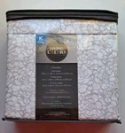 Living Colors White & Gray Flower Print King Size Sheet W/ 4 Pillowcases. Fixed Price $30.00.