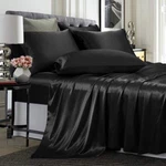 6 Piece Satin Queen Size Silky Smooth Black Set With Deep Poc. Fixed Price $37.08.
