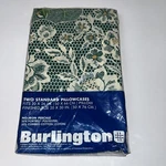 Vtg Burlington Standard Pillowcases (2) No-iron Percale Floral Green Flowers Usa. Fixed Price $19.59.
