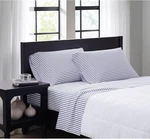 Truly Soft Full Sheet Set Navy Pinstripe Microfiber 4-PIECE, Oeko-tex Certified. Fixed Price $14.99.