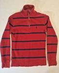 Ralph Lauren Boys Sz Stripe Long Sleeve 1/4 Zip Leather Pull Stand Collar. Fixed Price $14.00.