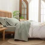 Chic Sage Green Washed Cotton Linen Feel Queen Sheet Set - 4 Pcs Super Soft. Fixed Price $116.99.