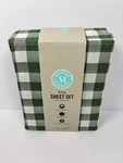 Martha Stewart Madison Gingham King Sheet Set Green White Cotton Percale. Fixed Price $79.00.