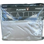 Vintage Playboy Bunny Logo Satin Sheets Double Bed Set 1986 Dan River Cream Nos. Fixed Price $104.00.