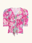 Sandro Paris Pink Becky Cropped Floral-print Linen Silk-blend Shantung Top 4. Fixed Price $58.00.
