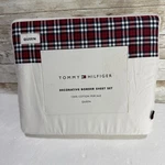 Tommy Hilfiger Queen Decorative Border 4 Pc Sheet Set 100% Cotton Percale Plaid. Fixed Price $30.00.
