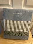 Nip Kassatex Fine Linens 100% Cotton Sateen Ruffle Green Stripe Queen Sheet Set. Fixed Price $89.29.