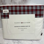 Tommy Hilfiger Queen Decorative Border 4 Pc Sheet Set 100% Cotton Percale Plaid. Fixed Price $55.00.