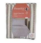 Beautiful By Drew Barrymore Natural Stripe Full Sheet Set 100% Cotton 4PC New !!. Fixed Price $42.00.
