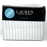 Ralph Lauren Spencer Stripe Cotton Sateen Queen Sheet Set Aqua Blue White 4 Pcs. Fixed Price $169.43.
