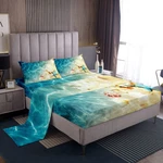Ocean Bed Sheets Set Queen Beach Fitted Coastal Nature Theme Pattern Teal. Fixed Price $60.99.