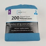 Pack Mainstays 200 Thread King Pillowcases, Blue Cotton Blend, Soft. Fixed Price $14.50.