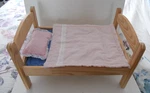 Ikea Wooden Dolls + Blue Pink White Bedding 19" Long 14" Wide. Fixed Price $40.24.
