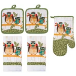 Premius 5 Piece Printed Kitchen Linen Set, Owls, 2 Cotton Towels, Pot Holders,. Fixed Price $14.53.