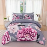 King Size Floral Bedding Set Women Pink Flower Printed On Gray Bag Cozy. Fixed Price $102.99.